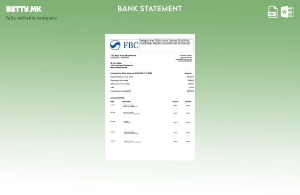Модерен стил на Зимбабве ФБЦ шаблон за извод на банкарска сметка